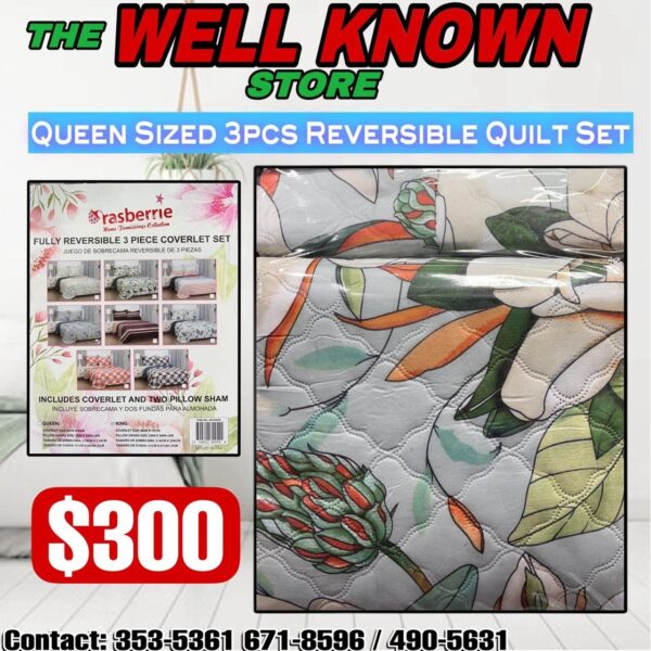 Rasberrie Reversible 3pcs Quilt Set - Image 4