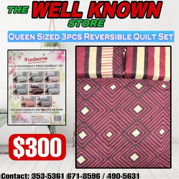 Rasberrie Reversible 3pcs Quilt Set - Image 6