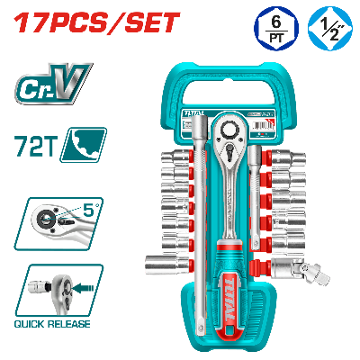 TOTAL 17pcs 1/2″ Socket Set