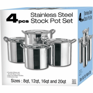 4 PC Stainless Steel Stock Pot Set